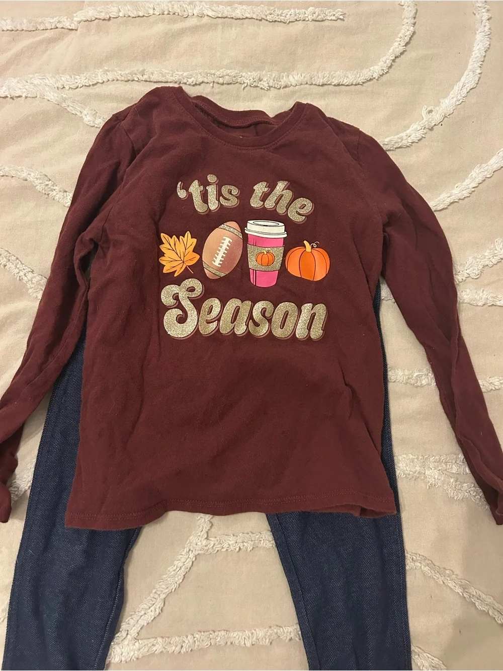 Kids' 'Tis the Season Graphic Long-Sleeve Shirt - Burgundy and Leggings